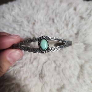 Silver and Turquoise Signed Native Navajo Bracelet